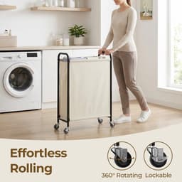 Dailygoods- Wasmand 80L smal - Wasmand met wielen - Kledingorganizer - Robuuste constructie - Ruimte-slim ontwerp - Beige - Opbergmand — thumbnail 5