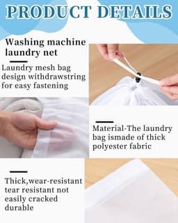 Wasmachine Wasnetten 40 x 50 cm met Trekkoord, Fijnmazige Waszakken voor Babykleding, Ondergoed en Sokken, Herbruikbaar en Duurzaam — thumbnail 5