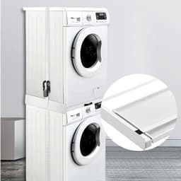 Universele stapelset voor wasmachines en drogers - Inclusief spanbanden, uitschuifbaar werkblad en 6 meter spanbanden - Uitschuifbaar stapelrek - Wasmachinebodemplank - Wit — thumbnail 5