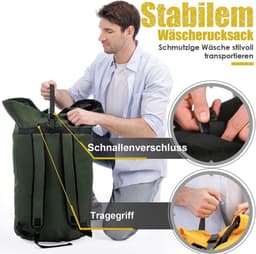 Grote Vuilwaszak XXL 115 Liter met 2 Gevoerde Schouderbanden, Opvouwbare Waszak voor Reizen, Ideaal voor Kleding en Beddengoed — thumbnail 2