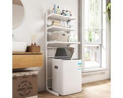 Over-the-Toilet Wasmachine Organizer met Verstelbare Opbergplank voor Badkamer en Wasruimte, Ruimtebesparend met Verstelbare Lade en Tafel
