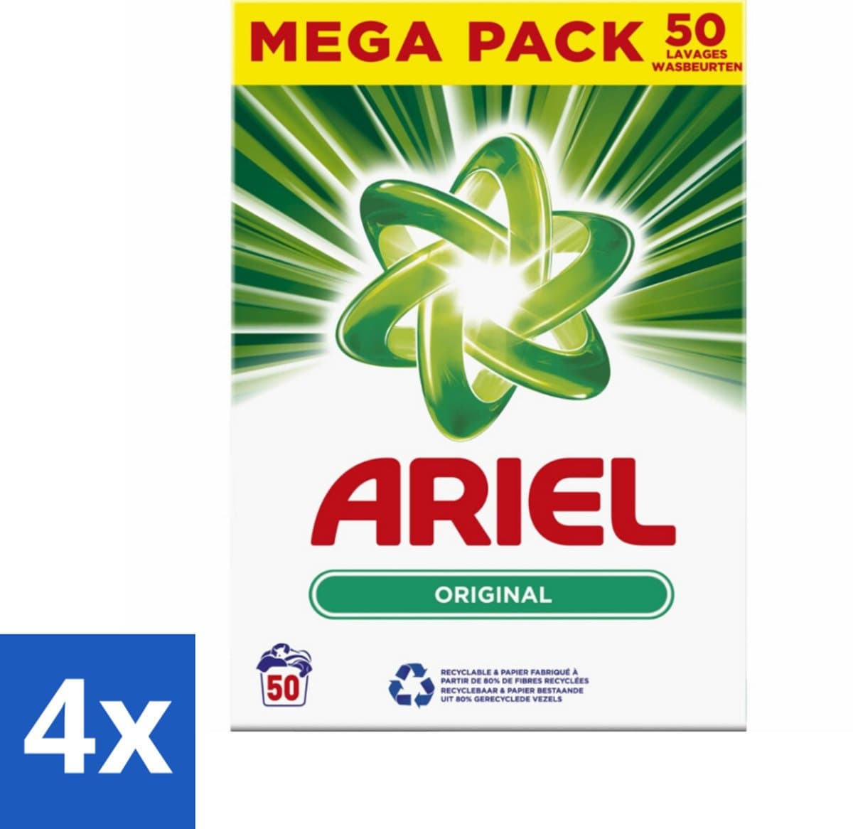 4 x Ariel Original - Waspoeder - Witte en Lichtgekleurde Was - 50 Wasbeurten - Ariel Original - Waspoeder - Wasmiddel - Witwas - Lichte Kleuren — afbeelding 1