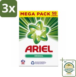 3 x Ariel Original - Waspoeder - Witte en Lichtgekleurde Was - 50 Wasbeurten - Grootverpakking - Waspoeder - Reiniging - Wasmachine - Energiebesparing - Milieuvriendelijk — thumbnail 1
