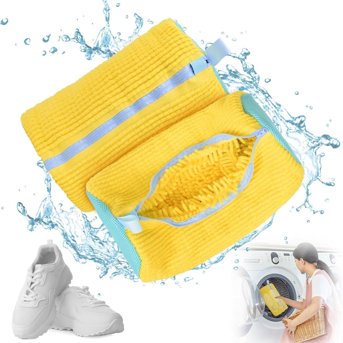 Thijox - 2 stuks Schoenwasmachinetas, Herbruikbare Trainer Wasmachinetas, Schoenpoetszak met Rits voor Sneakers, Canvas, Tennisschoenen, Draagbare Dro — afbeelding 1