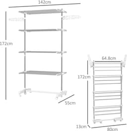 Droogtoren 142 x 55 x 172 cm - inklapbaar, met wielen, zijvleugels en vergrendelfunctie, wit — thumbnail 2