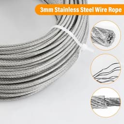 SnelShoppen - 67-delig buitenwaslijn set, 50 m spankabels met 20 ringen, 4 vierkante haken, 4 spanners, roestvrijstalen wasrek voor buiten, ideaal voo — thumbnail 5