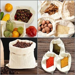 Opslagtassen voor Groente en Fruit - Herbruikbaar - Set van 10 - Katoenen Materiaal - Milieuvriendelijk - Trekkoord Sluiting - Geschikt voor Vershouddozen - Natuurlijke Kleur - Praktisch en Duurzaam winkelmandje voor in de koelkast. — thumbnail 5