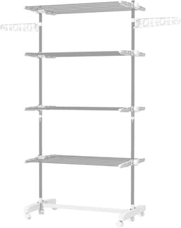 MIVRAY Droogtoren – Inklapbaar Met Wielen En Remfunctie – 142 x 55 x 172 cm – Staal En Kunststof – Wit – Met 4 Lagen En Zijvleugels — thumbnail 3