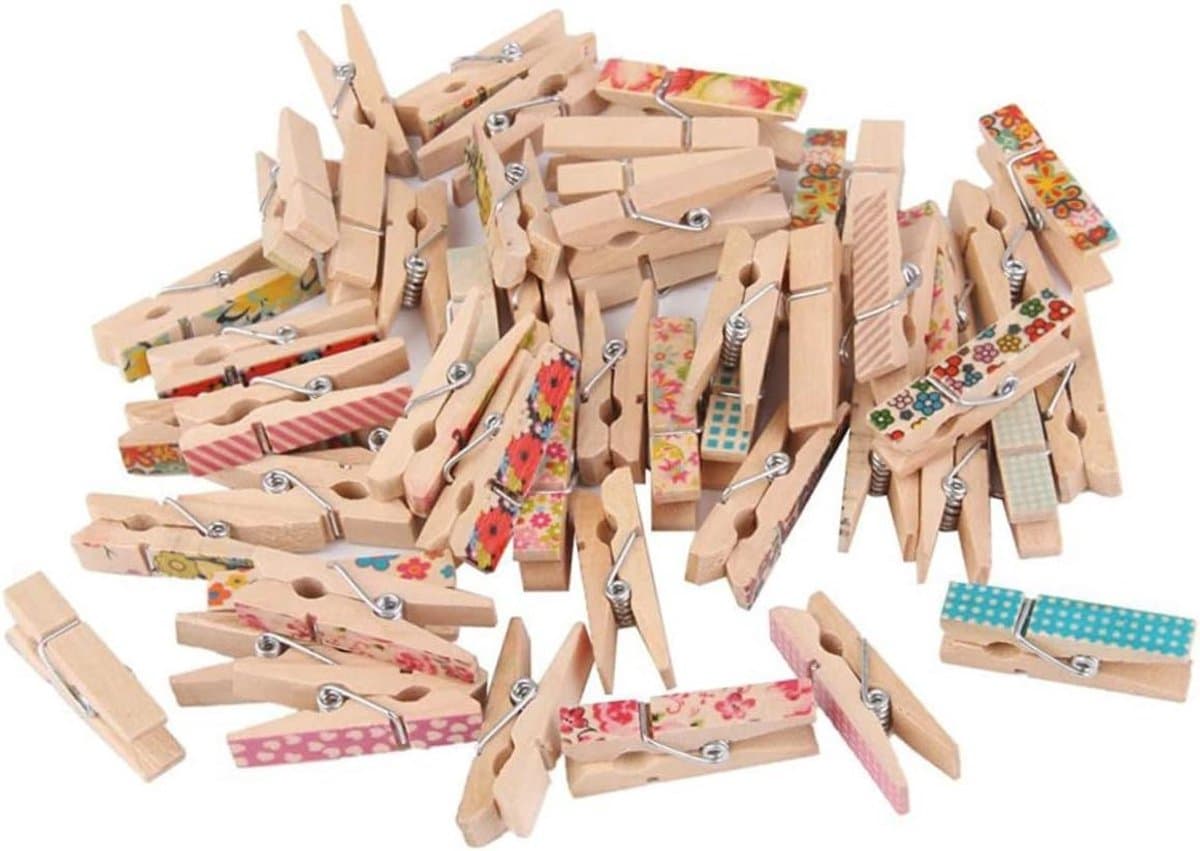 Houten Wasknijpers - Mini Knijpers - Foto's Ophangen - Diverse Kleuren - 35 cm - Willekeurig — afbeelding 1