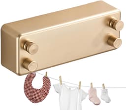 Intrekbare Waslijn - Droogrek Dubbel - Kleding Drogen - Roestvrij Staal - 1 Meter - Goud — thumbnail 1