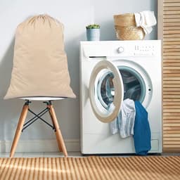 Grote stevige katoenen waszak - creme-achtig wit - zeer duurzaam - met touwsluiting - wasmachinebestendig, herbruikbaar - zak voor vuile kleren — thumbnail 2