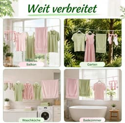Waslijn caravan - Roze-groen - 16 m - Antislip en Verstelbare Waslijn met Haken - Voor Camping, Tuin en Reizen — thumbnail 3
