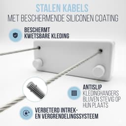Uittrekbare Waslijn - Wandwaslijn Drooglijn - Ruimte Besparen - Dubbele Stalen Kabels - 2 x 42 m - Grijs — thumbnail 4