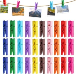 Allround-wasknijperset - Wasknijpers - Houten wasknijpers - Kleurrijk - Jute koord - 100 stuks - 3,5 cm - Foto's - Collages - Kleurrijk model — thumbnail 1
