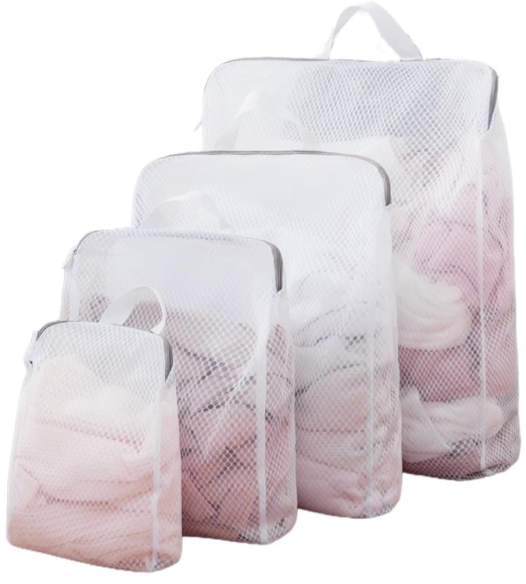 4 stuks 3D mesh waszakken met ophanghengsels (S/M/L/XL) - Duurzame waszakken met rits voor delicate was, schoenen en grote hoeveelheden kleding - Ruimtebesparend opvouwbaar ontwerp — afbeelding 1