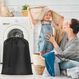 Waszakken met Treksluiting - Set van 2 - 68 x 56 cm - Vuile Waszak met Handvat - Wasbare Wasmand voor Reizen, Kamperen en Outdoor - Paars/Zwart — thumbnail 3