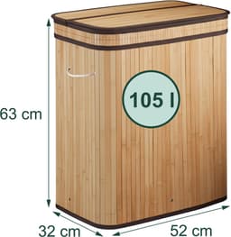 Wasmand 3 vakken - 105 l - opvouwbaar - bamboe — thumbnail 2