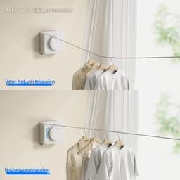 longziming -Uitschuifbare Waslijn - Wit - 4,8m Dubbele Functie - Stevig, Ruimtebesparend & Anti-doorhangen — thumbnail 3