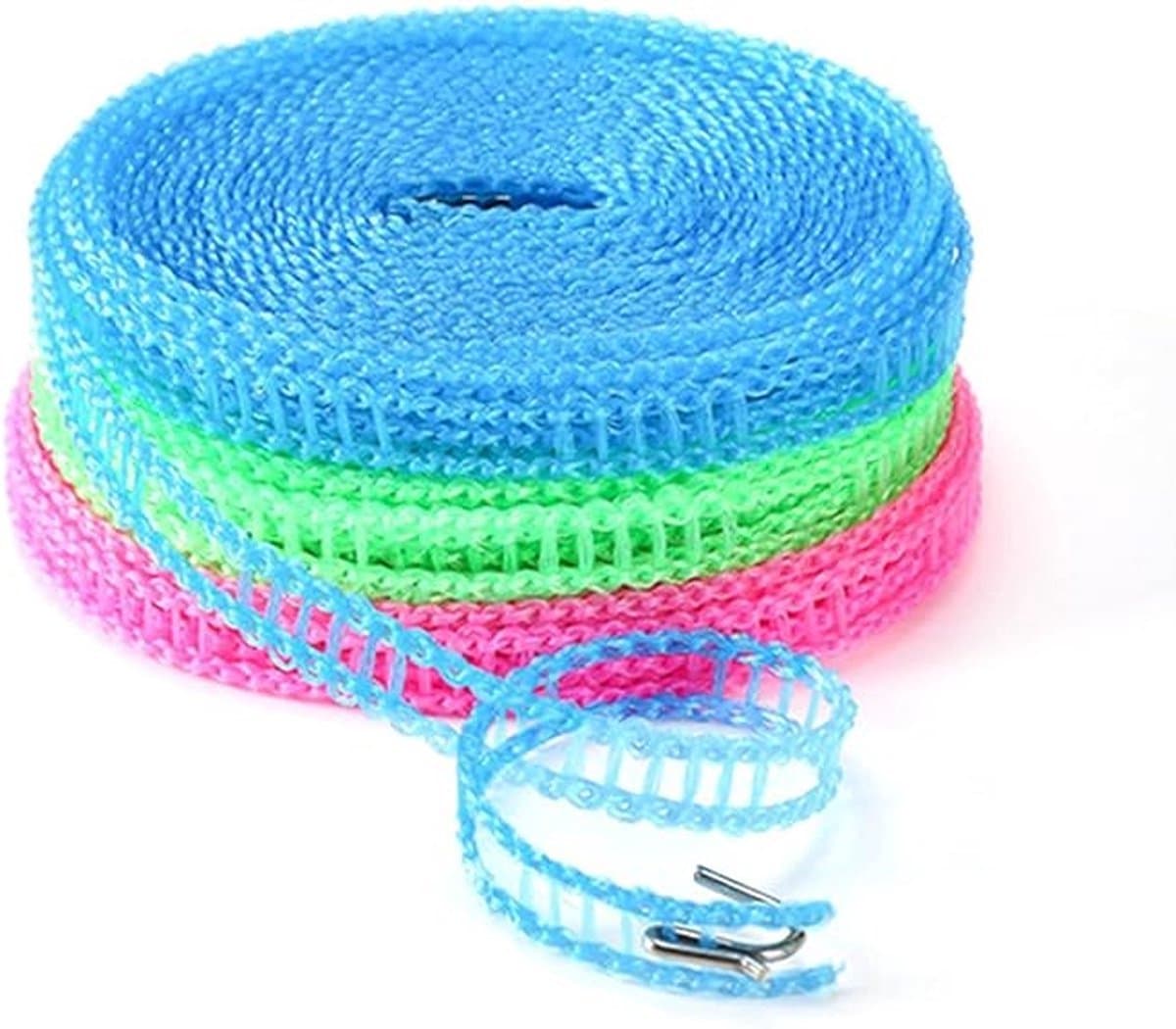 Waslijn Set - Draagbare Lijn - Buiten Drogen - Windproof Ontwerp - 3x 5 Meter - Roze Blauw Groen — afbeelding 1