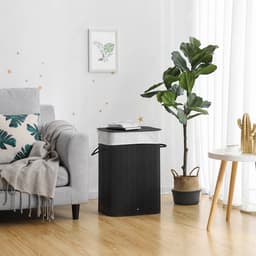 Wasmand 40 x 30 x 60 cm Zwart Vuile wasmand met handgrepen deksel en uitneembare voering Opvouwbaar en ruimtebesparend Maximaal draagvermogen 20 kg Stevige en duurzame constructie — thumbnail 4