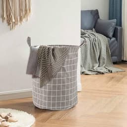 Katoenen Wasmand - Opvouwbaar - Handvat - 40 liter - Multifunctioneel - Slaapkamer Badkamer - 35 x 43,5 cm - Ronde - Set van 3 — thumbnail 5