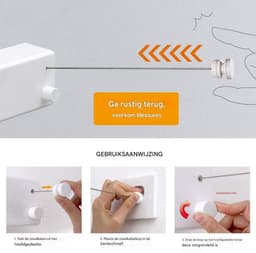 GELLDG Waslijn - Uitschuifbaar - Dubbel touw - Wandgemonteerd kledingrek voor binnen - Oprolbare waslijn - Geschikt voor badkamers, balkons, slaapkamers en gangen - Touwlengte 4,2 m - Wit — thumbnail 2