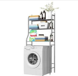 Wasmachinerek van roestvrij staal, ruimtebesparend, met 3 planken, waterdicht rek, in hoogte verstelbare poten. — thumbnail 1