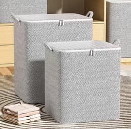 Grote Opvouwbare Wasmand – 71×61×50 cm – Met Deksel en Handgrepen – Opbergmand / Opbergtas / Wasmand – Grijs Patroon H4.4 — thumbnail 2