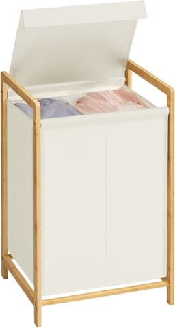 SONGMICS RLH102WD01 - Wasmand met Deksel - 2 Vakken - Afneembare Waszak - Bamboe Frame — thumbnail 2