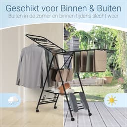 DRYVORA – Inklapbaar Droogrek & Wasrek Zwart – 25m Droogruimte – 168 x 47 x 100 cm – Stevig Modern Rek met 3 Lagen, Wielen met Remmen, Schoenendrogers & Kleerhangerrails – Voor Binnen & Buiten — thumbnail 3