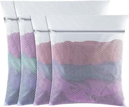 4-delige set - Waszakken van mesh - 60x50cm/50x40cm - Grote, fijne waszakken - Met ritssluiting - Herbruikbaar - Geschikt voor de wasmachine - Voor kleding, sokken, ondergoed - Maat L+M - Wit — thumbnail 1