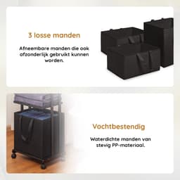 Eleganca Wassorteerder 3 Vakken - Wasmand - Met Wieltjes - H121 x L42 x B34 - Bamboe Zwart — thumbnail 4
