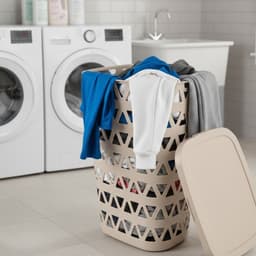 Curver Wasmand met deksel - ventilatiegaatjes - beige - kunststof - 55 ltr - 42 x 34 x 60 cm — thumbnail 3
