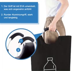 Inzamelbak voor statiegeldflessen van 115 liter, extra grote opvouwbare flesseninzamelbak voor lege glazen flessen, opvouwbare wasmand, opbergbak voor statiegeldflessen met zachte aluminium handgrepen, zwart — thumbnail 4