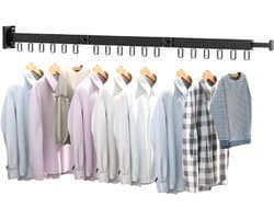 DnA® Wanddroogrek - Wanddroogrek Inklapbaar - Droogrek Muur - Wanddroogmolen - Zwart - 120cm x 30cm x 90cm
