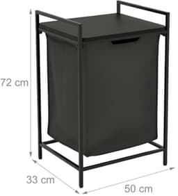 Draagbare wasmand met plank, 65 liter, afneembare zak, zwart — thumbnail 3
