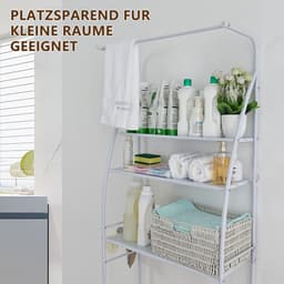 Drie-laags Wasmachine Rek Zonder Boren - Stabiele Metalen Opbergplank voor Badkamer — thumbnail 2