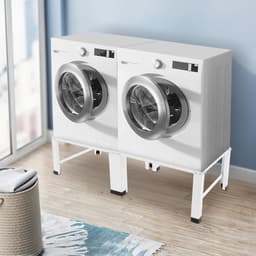 Dubbel wasmachine-onderstel - Wasmachinekast staal - Ruimtebesparing Bijkeuken - Dubbele Draagkracht - 126x54x32 cm - Wit — thumbnail 4