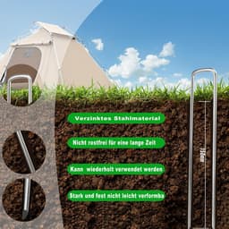 Grondankers Staal - Tentharingen Camping - Tuin en Tent - Verzinkt Robuust Materiaal - 100x25x4 mm - Zilver — thumbnail 3