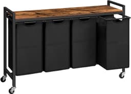 Aurixi® Wassorteerder 4 vakken - Wasmand 4 vakken 4x 39 Liter - Wasmand Met Opbergplank - Wassorteerder - Dubbele wasmand - Duo Wasmand – Wasmanden - Zwart - 111cm x 33cm x 75 cm — thumbnail 1