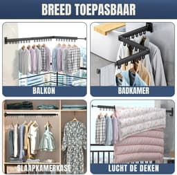 Florixa® Wanddroogrek Inklapbaar - Wanddroogrek - Zwart - ‎120cm x 3cm x 9cm — thumbnail 5