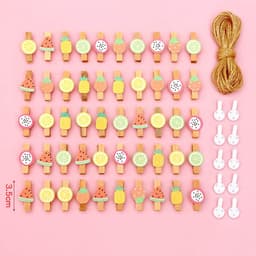 Set van 50 Houten Mini Knijpers met 10m Jute Koord - Decoratie Klemmen — thumbnail 1