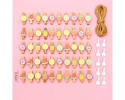 Set van 50 Houten Mini Knijpers met 10m Jute Koord - Decoratie Klemmen