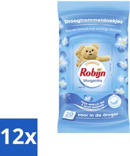 12 x Robijn – Droogtrommeldoekjes – Morgenfris - 20 Doekjes - Droogtrommeldoekjes - Wasgoed Drogen - Frisse Geur - Wasgoed Verzorgen - Kleuren Beschermen — thumbnail 1