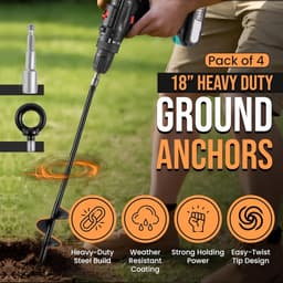 Set van 2 Grondankers - 46cm Zware Uitvoering - Grondpen met 7cm Spiraalblad - Stormbeveiliging voor Trampoline, Speeltoestel, Carport & Partytent - Massief Staal - Inclusief Afneembare Oogringen - Zwart — thumbnail 2