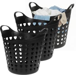 Excellent Houseware Flexibele wasmand - 3x - zwart - 26 liter - kunststof - 40 x 41 cm — thumbnail 1