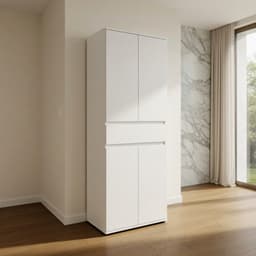 Slimline Opbergkast 60 cm – Hoge multifunctionele kast met 4 deuren en lade – Smalle witte kast met 3 planken voor woonkamer, slaapkamer, kantoor en huishoudgebruik – Compacte, ruimtebesparende opbergoplossing 64x34x180 cm NoViHome — thumbnail 2