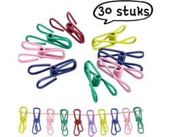 30 stuks - Clips - 5,6 cm gekleurde kledingclips - Waterdichte metalen chipsclips - Stalen clips - Geschikt voor voedselzakken, chipszakken en papier - Gemengde kleuren (willekeurige kleuren)