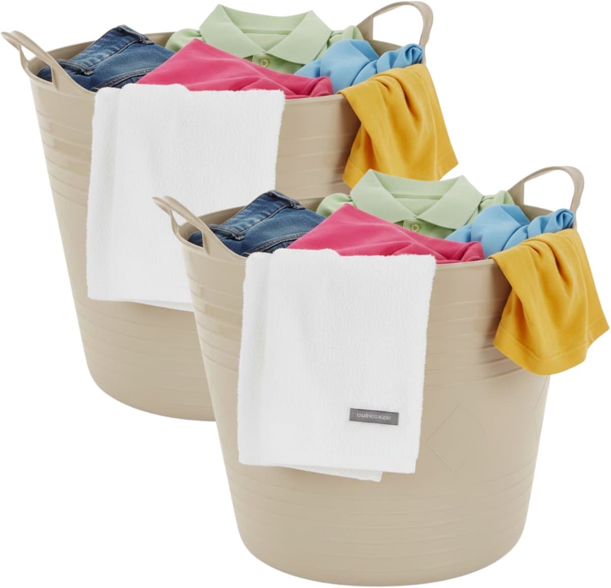 Excellent houseware flexibele wasmand - 2x - beige - 27 liter - kunststof - 42 x 40 x 35 cm — afbeelding 1