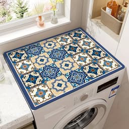 Levendige retro mozaïek wasmachinehoes, waterdicht en duurzaam, gemaakt van diatomeeënaarde, 56*60 cm, kleurrijk bloemenpatroon. Ideaal voor de decoratie van de keuken of wasruimte. — thumbnail 1